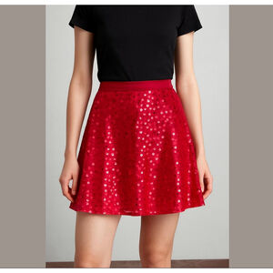 DKNY chiffon mini a-line skirt sequins red Sz 12 $295 Taylor Swift Eras Tour